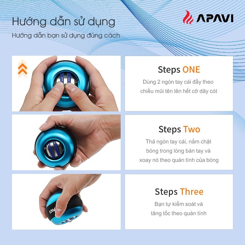 Bóng Tập Cổ Tay APAVI Chính Hãng, tự khởi động có Đèn, thiết kế xoay tròn, luyện tập cổ tay