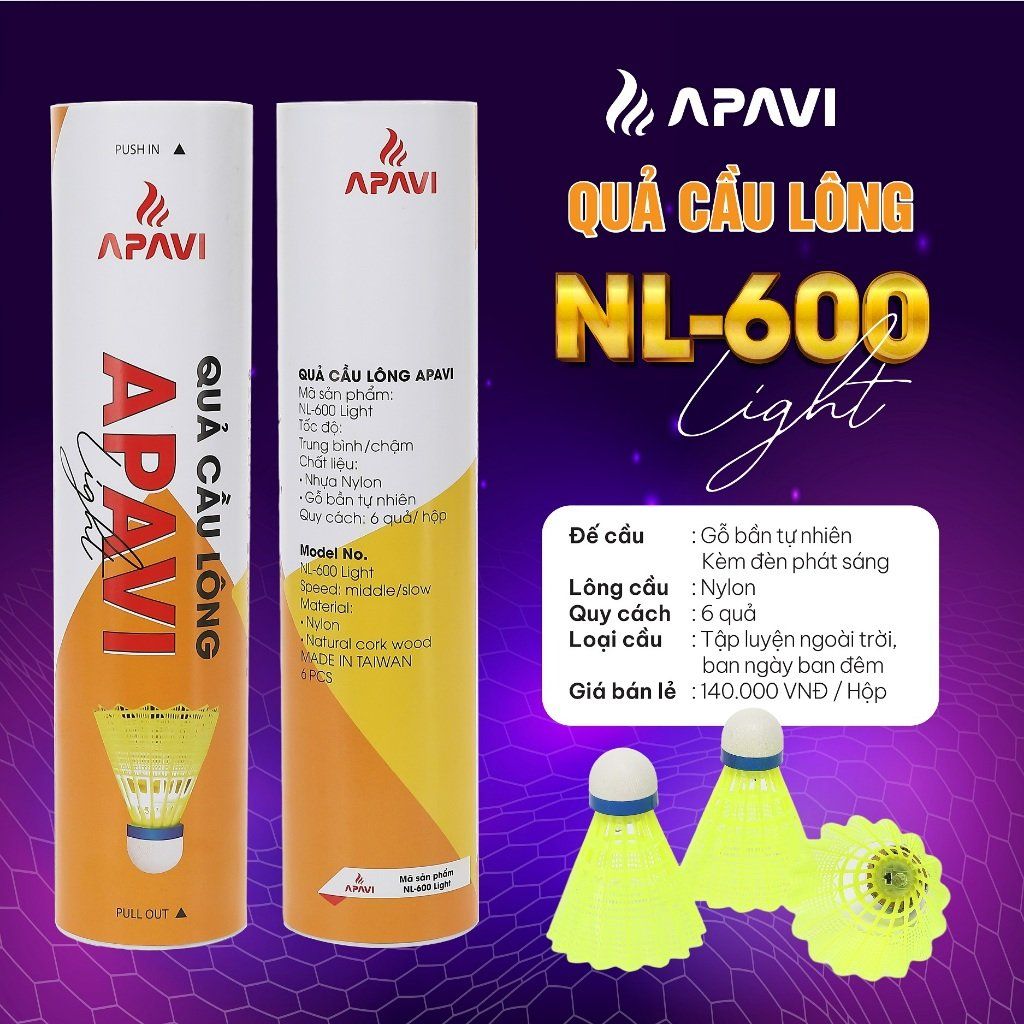 Quả Cầu Lông NL-600 Light cản gió, sử dụng nhiều lần, chơi ngoài trời gió to cầu không bị lắc, kèm đèn phát sáng