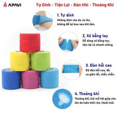 Băng keo thể thao APAVI 5CM, tự dính, độ đàn hồi cao, thoáng khí, thấm hút mồ hôi tốt.