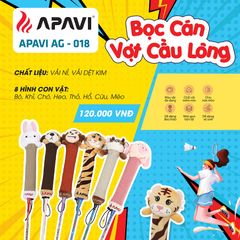 Bọc cán vợt cầu lông Apavi chính hãng, vải nỉ sướng tay, bảo vệ cán vợt, hình ngộ nghĩnh đáng yêu.
