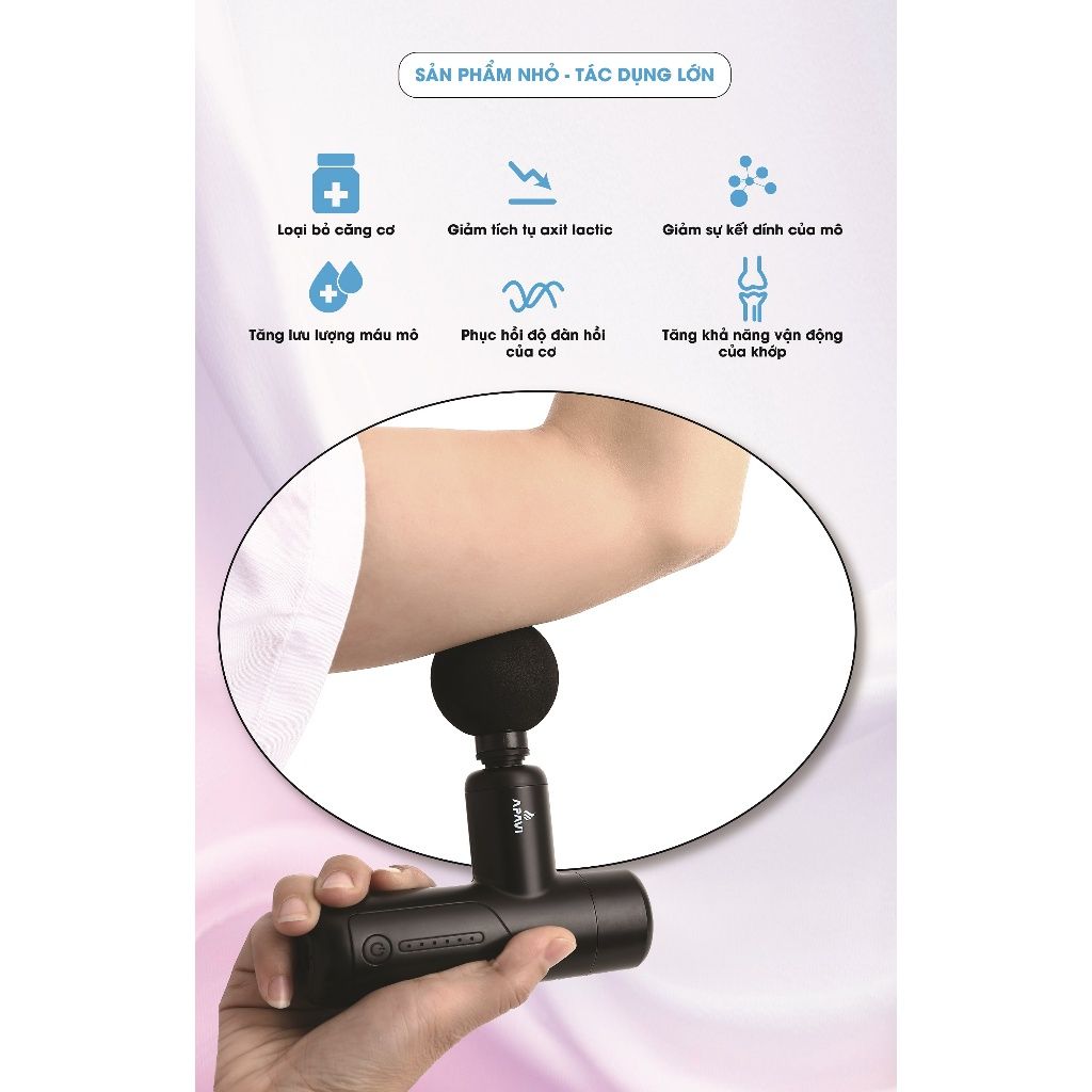 Máy mát xa cầm tay Apavi nhỏ gọn cầm tay 6 mức, 4 đầu mát xa giảm căng cơ khi tập luyện