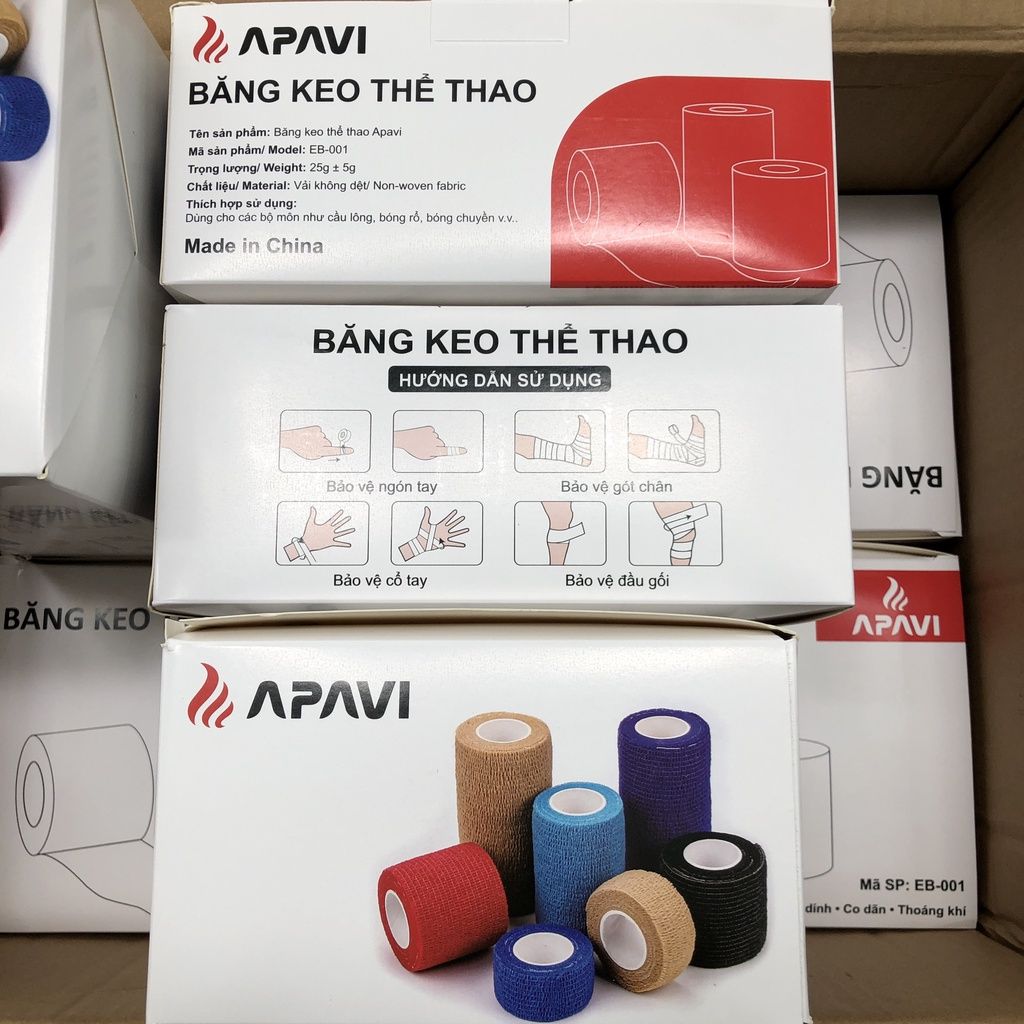 Băng keo thể thao APAVI 5CM, tự dính, độ đàn hồi cao, thoáng khí, thấm hút mồ hôi tốt.