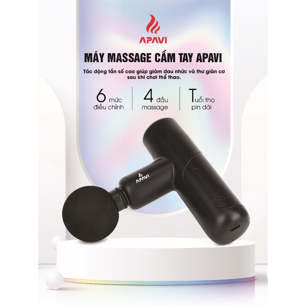 Máy mát xa cầm tay Apavi nhỏ gọn cầm tay 6 mức, 4 đầu mát xa giảm căng cơ khi tập luyện