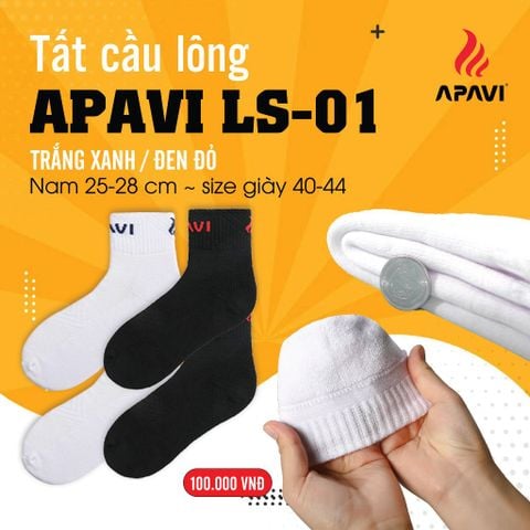 Tất cầu lông, Vớ cầu lông Apavi LS-01 cao cấp, 100% cotton mềm mịn, dày dặn hơn tất thông thường, thấm hút mồ hôi nhanh.