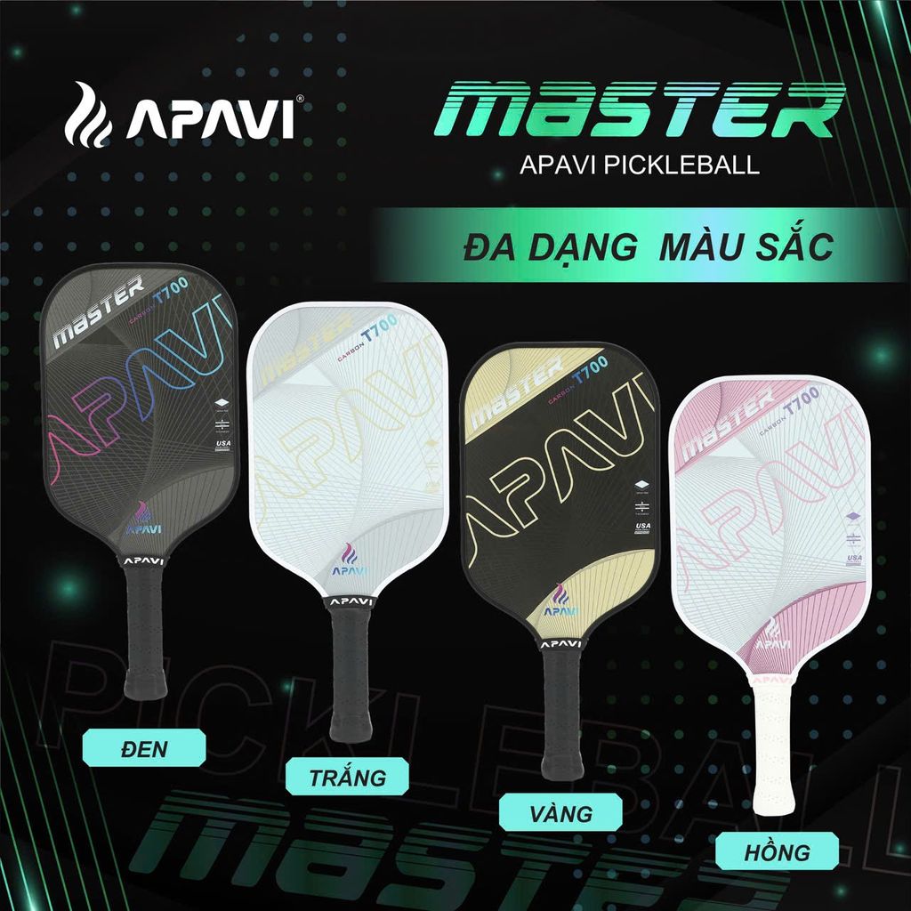 Vợt Pickleball Apavi MASTER, 100% Sợi Carbon T700, dày 16mm, phù hợp lối đánh tấn công