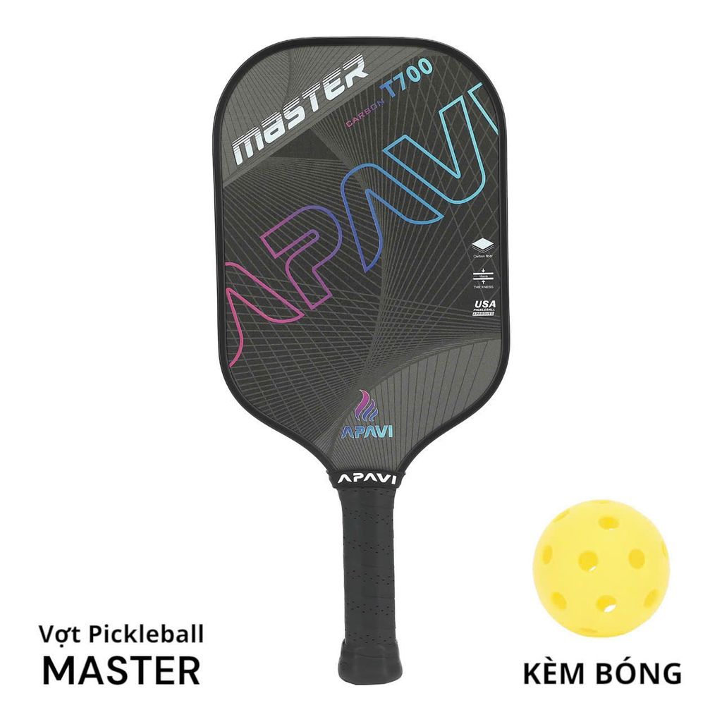 Vợt Pickleball Apavi MASTER, 100% Sợi Carbon T700, dày 16mm, phù hợp lối đánh tấn công