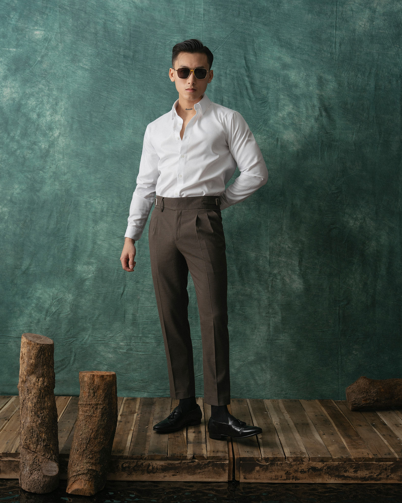  QUẦN TÂY PRE SIDETAB XẾP 2 LI SỌC NÂU SF 