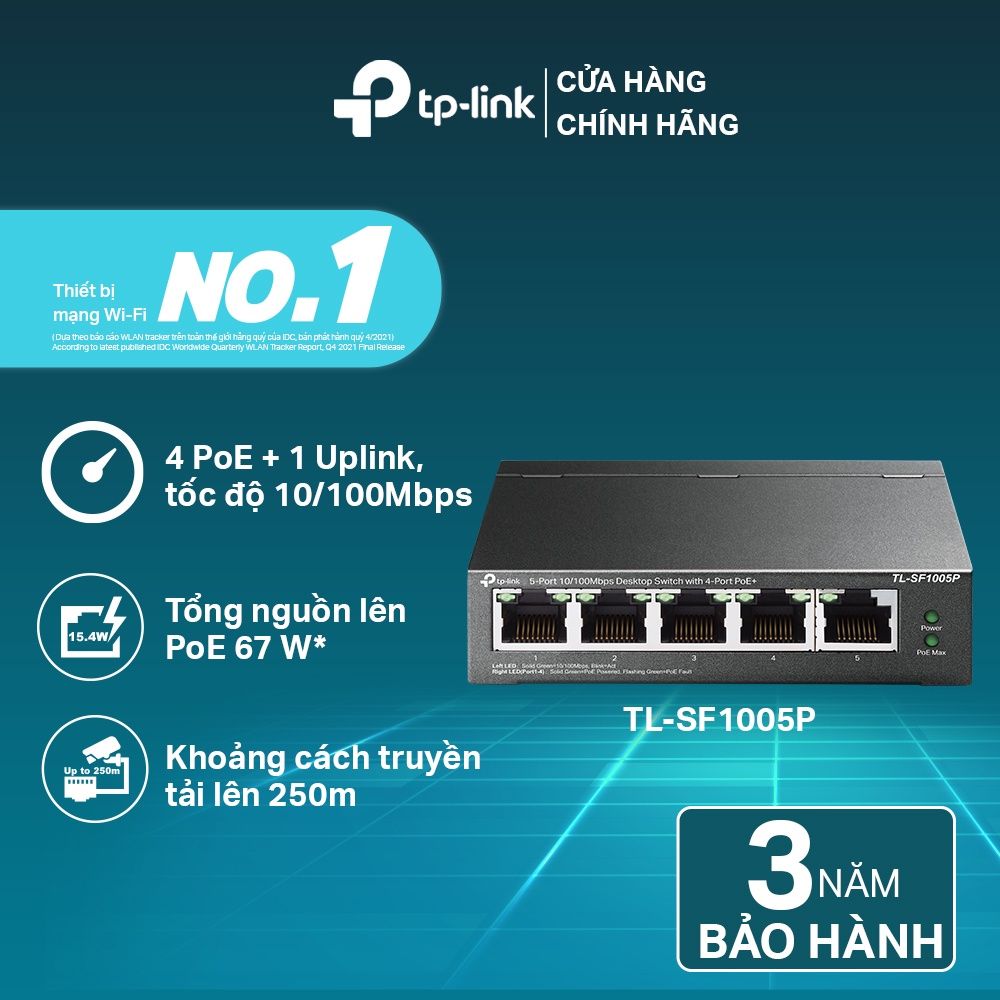 TP-Link PoE Switch 5 Port - 4 PoE Ports Mit 58W Für Netzwerk-Kameras
