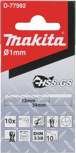  Mũi Khoan Kim Loại Makita HSS-GS D-77992 10Pcs1.0x34mm – Chính Hãng, Giá Rẻ 