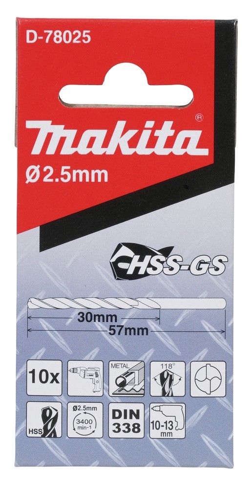  Mũi Khoan Kim Loại Makita HSS-GS D-78025 10Pcs2.5x57mm – Chính Hãng, Giá Rẻ 
