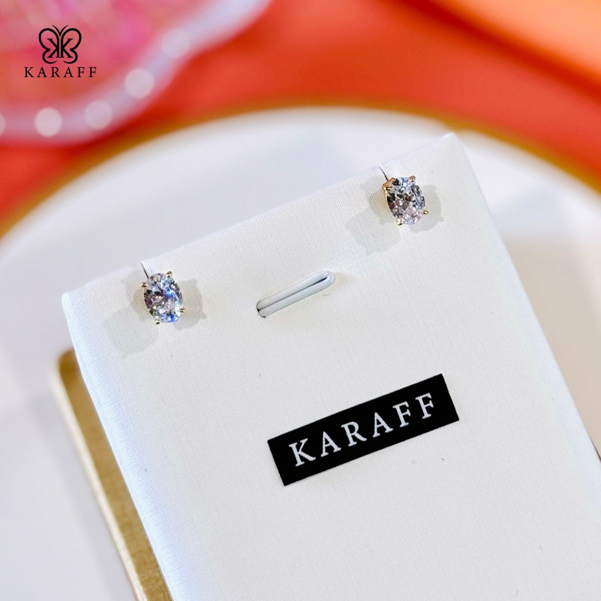  Khuyên Tai Karaff Aurelia Nova - Trang Sức Bạc 925 Mạ Vàng Trắng Đá Trắng Mạ 24k 
