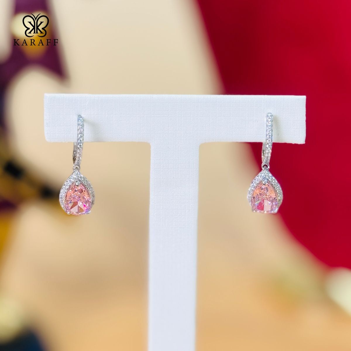  Khuyên Tai Karaff Valen Blush - Trang Sức Bạc 925 Mạ Vàng Trắng Đá Hồng Mạ Bạch Kim 