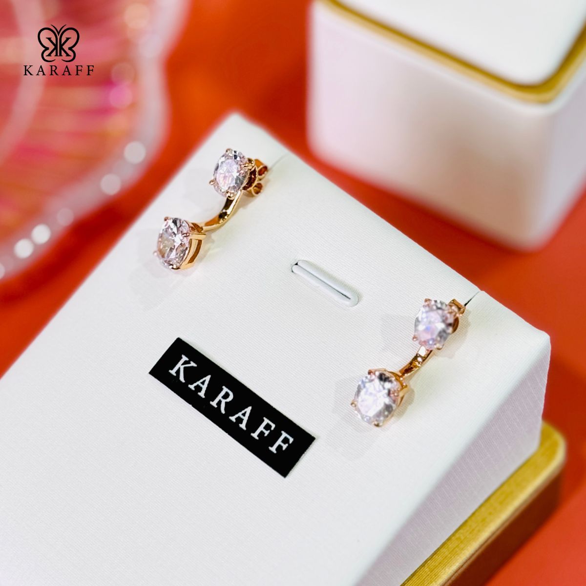  Khuyên Tai Karaff Iris Sparkle - Trang Sức Bạc 925 Mạ Vàng Hồng 