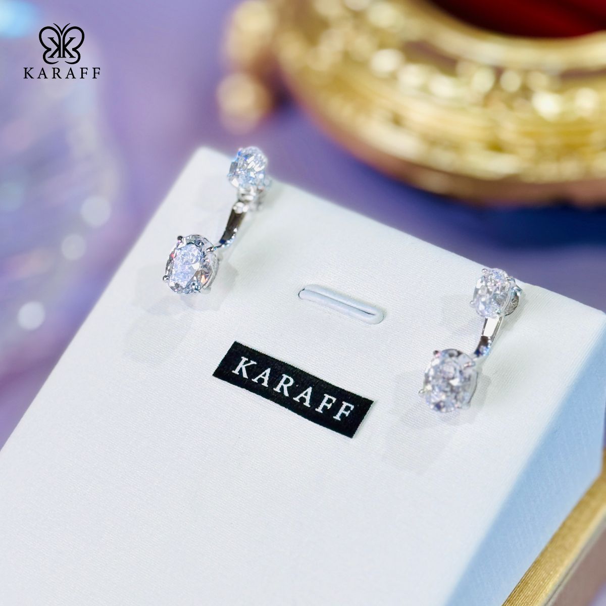  Khuyên Tai Karaff Iris Dazzle - Trang Sức Bạc 925 Mạ Vàng Trắng 