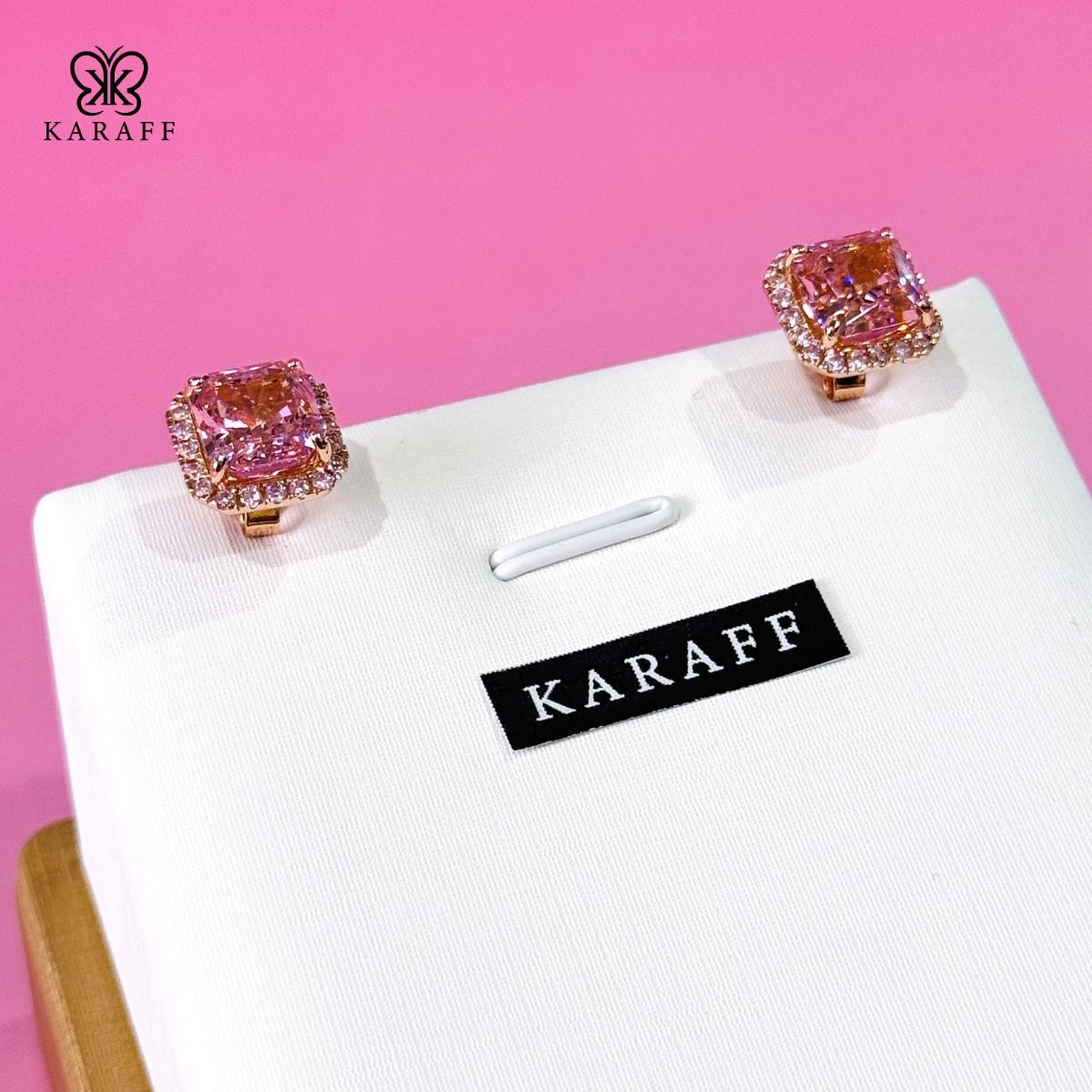  Khuyên Tai Karaff Rosalia Jewel - Trang Sức Bạc 925 Mạ Vàng Hồng Đá Hồng Nạm Đá Hồng 