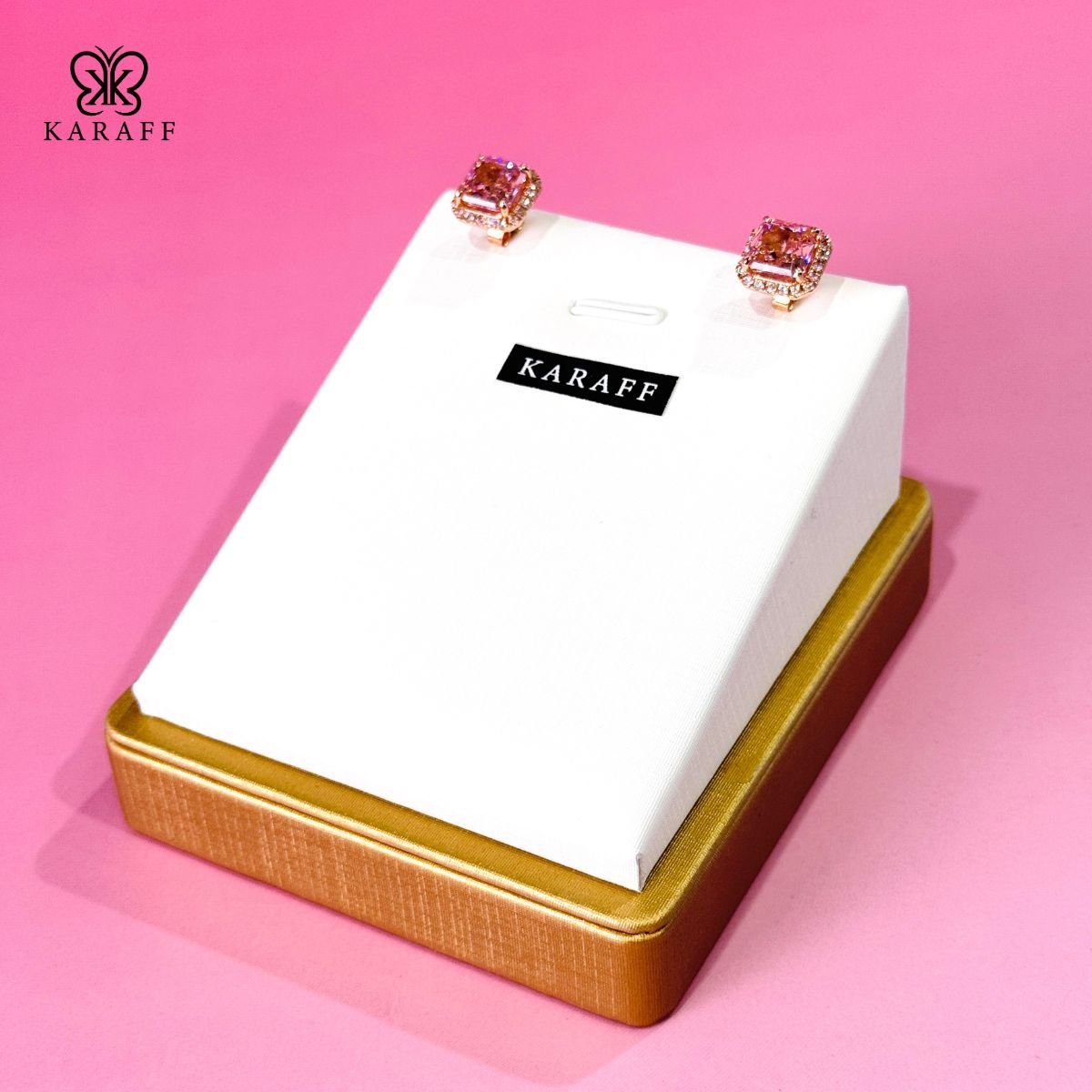  Khuyên Tai Karaff Rosalia Jewel - Trang Sức Bạc 925 Mạ Vàng Hồng Đá Hồng Nạm Đá Hồng 