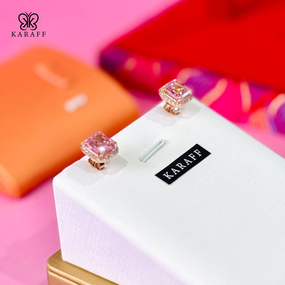  Khuyên Tai Karaff Rosalia Jewel - Trang Sức Bạc 925 Mạ Vàng Hồng Đá Hồng Nạm Đá Hồng 
