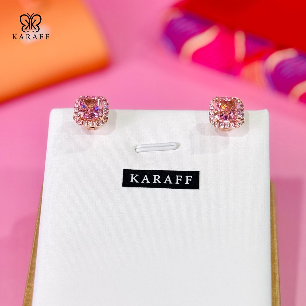  Khuyên Tai Karaff Rosalia Jewel - Trang Sức Bạc 925 Mạ Vàng Hồng Đá Hồng Nạm Đá Hồng 
