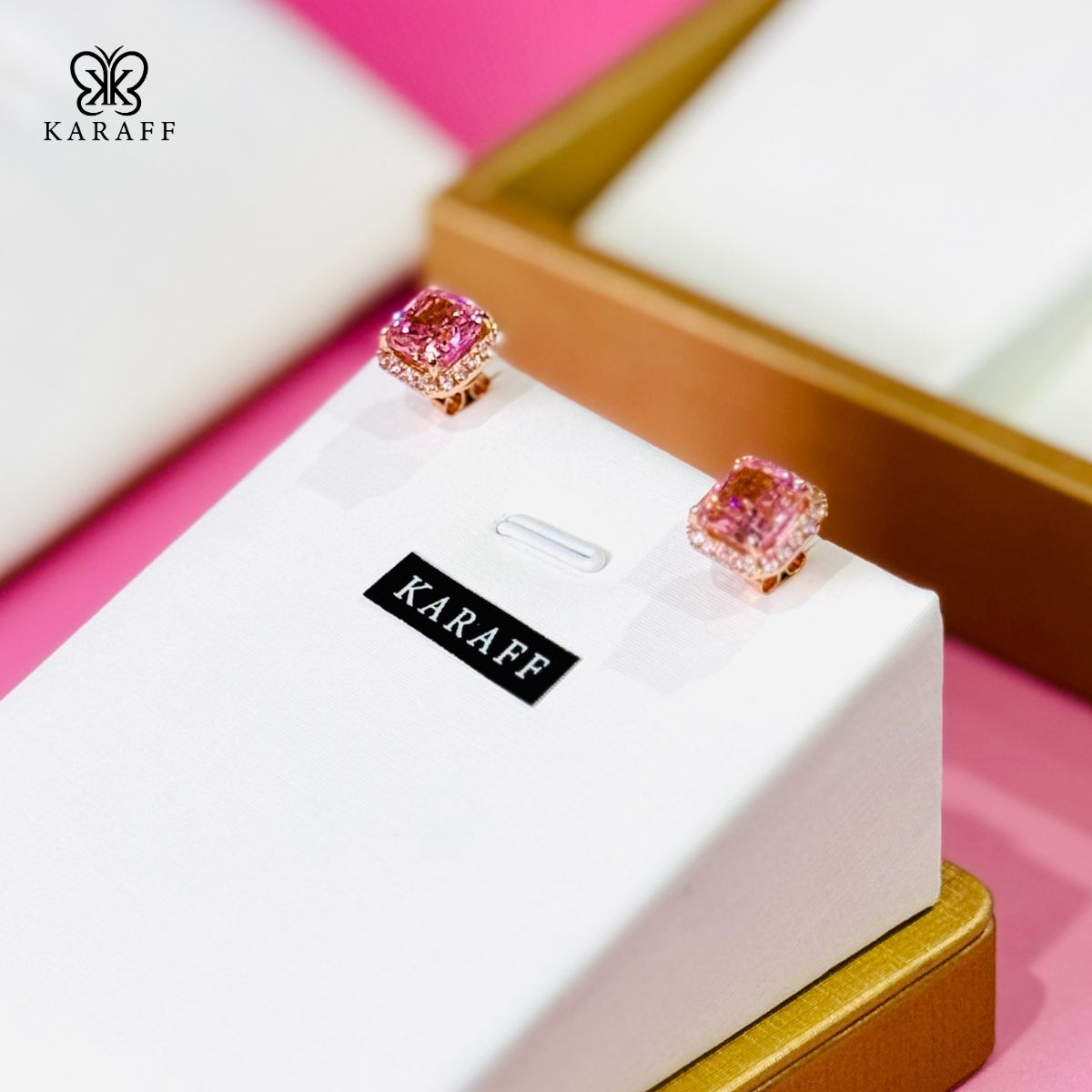  Khuyên Tai Karaff Rosalia Jewel - Trang Sức Bạc 925 Mạ Vàng Hồng Đá Hồng Nạm Đá Hồng 