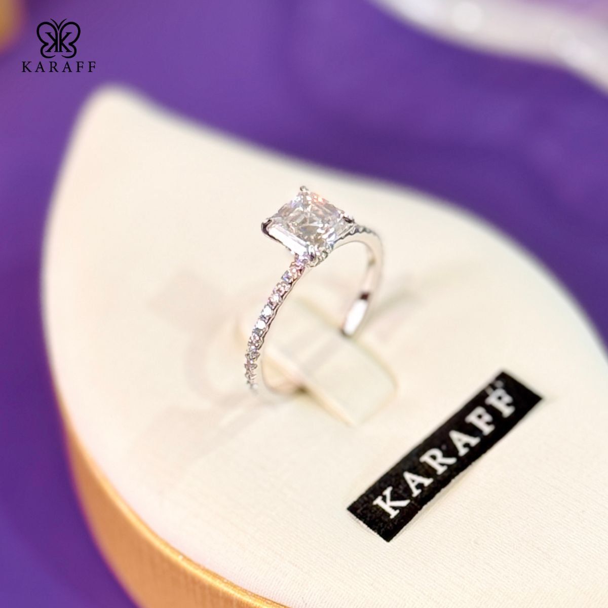  Nhẫn Karaff Veloria Ring - Trang Sức Bạc 925 Mạ Vàng Trắng, Đá Moissanite 