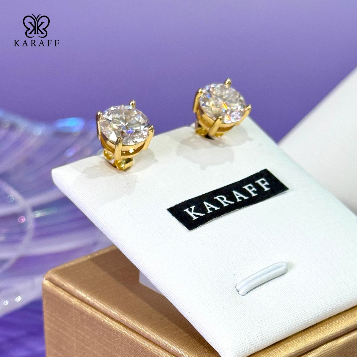  Khuyên tai Karaff Lucia Brilliance  - Trang Sức Bạc 925 Mạ Vàng 24K, Đá Moissanite 