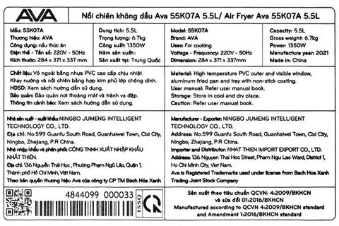 Nồi chiên không dầu AVA 55K07A 5.5 lít