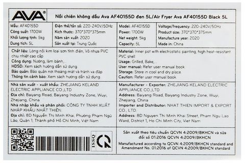 Nồi chiên không dầu AVA AF40155D 5 lít