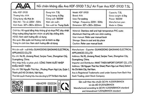 Nồi chiên không dầu AVA KDF-593D 7.5 lít