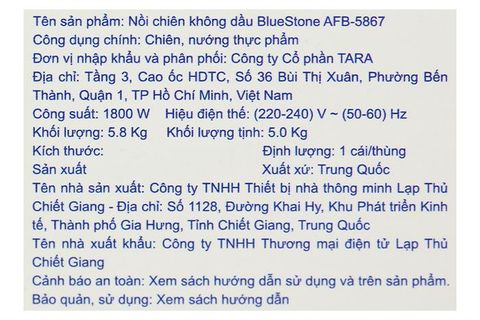Nồi chiên không dầu BlueStone AFB-5867 6 lít