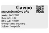 Nồi chiên không dầu Rapido RAF-7.5M3 7.5 lít
