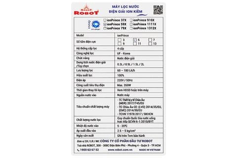 Máy lọc nước điện giải ion kiềm ROBOT IonPrince 59X 5 tấm điện cực