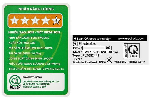 Máy giặt Electrolux Inverter UltimateCare 100 10 kg EWF1025DQWB