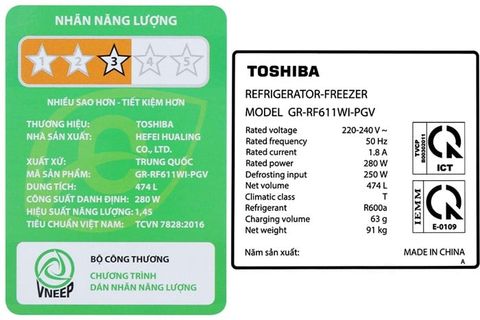 Tủ lạnh Toshiba Inverter 474 lít Multi Door GR-RF611WI-PGV(22)-XK
