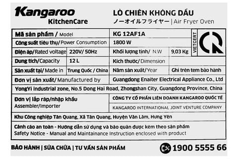 Lò chiên không dầu Kangaroo KG12AF1A 12 lít