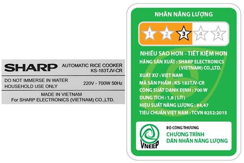 Nồi cơm nắp gài Sharp 1.8 lít KS-183TJV-CR