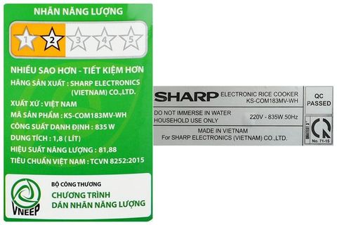 Nồi cơm điện tử Sharp 1.8 lít KS-COM183MV-WH