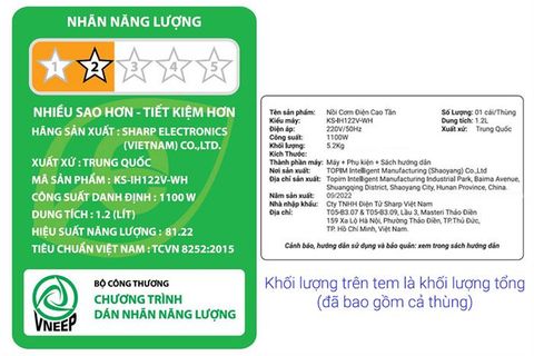 Nồi cơm cao tần Sharp 1.2 lít KS-IH122V-WH