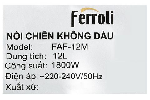 Lò chiên không dầu Ferroli FAF-12M 12 lít