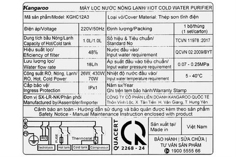 Máy lọc nước RO nóng nguội lạnh Hydrogen ion kiềm Kangaroo Sumire KGHC12A3 12 lõi