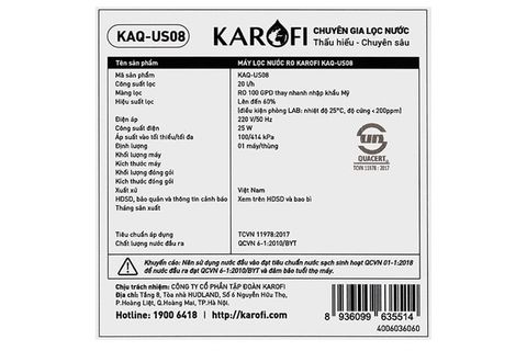 Máy lọc nước RO Karofi KAQ-US08 10 lõi