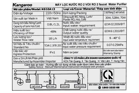 Máy lọc nước RO nóng nguội lạnh Hydrogen Kangaroo KG10A13 10 lõi