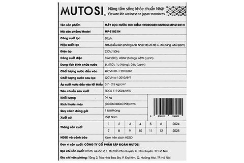 Máy lọc nước RO nóng nguội lạnh Hydrogen ion kiềm Mutosi MP-S1021H 10 lõi