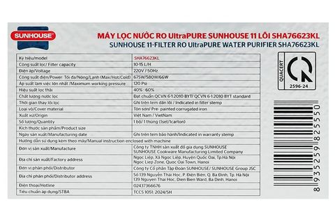 Máy lọc nước RO nóng nguội lạnh Sunhouse UltraPURE SHA76623KL 11 lõi