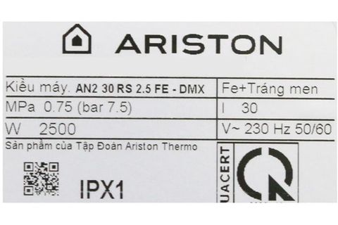 Máy nước nóng gián tiếp Ariston 30 lít 2500W AN2 30 RS 2.5 FE
