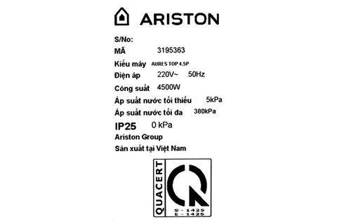 Máy nước nóng trực tiếp Ariston 4500W AURES TOP 4.5P