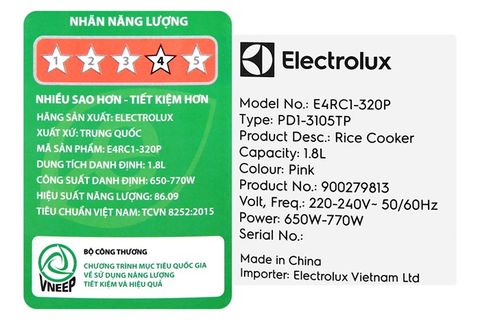 Nồi cơm nắp gài Electrolux 1.8 lít E4RC1-320P