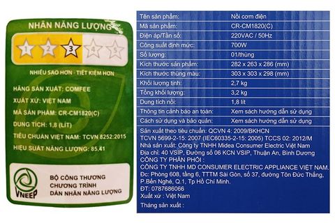 Nồi cơm nắp gài Comfee 1.8 lít CR-CM1820(C)