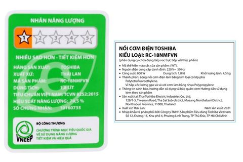 Nồi cơm điện tử Toshiba 1.8 lít RC-18NMFVN(WT)