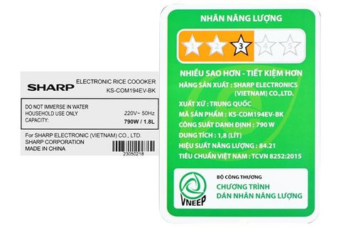 Nồi cơm điện tử Sharp 1.8 lít KS-COM194EV-BK