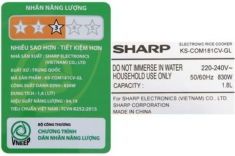 Nồi cơm điện tử Sharp 1.8 lít KS-COM181CV-GL